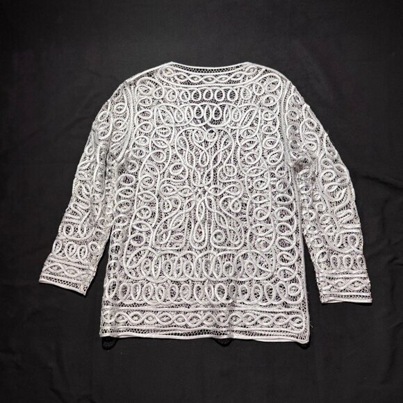 Satin Embroidered Over Mesh Jacket & Lined Sleeveless blouse. Large Silver - Picture 4 of 13
